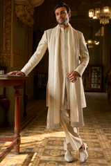 Nude Geometric Sherwani Set
