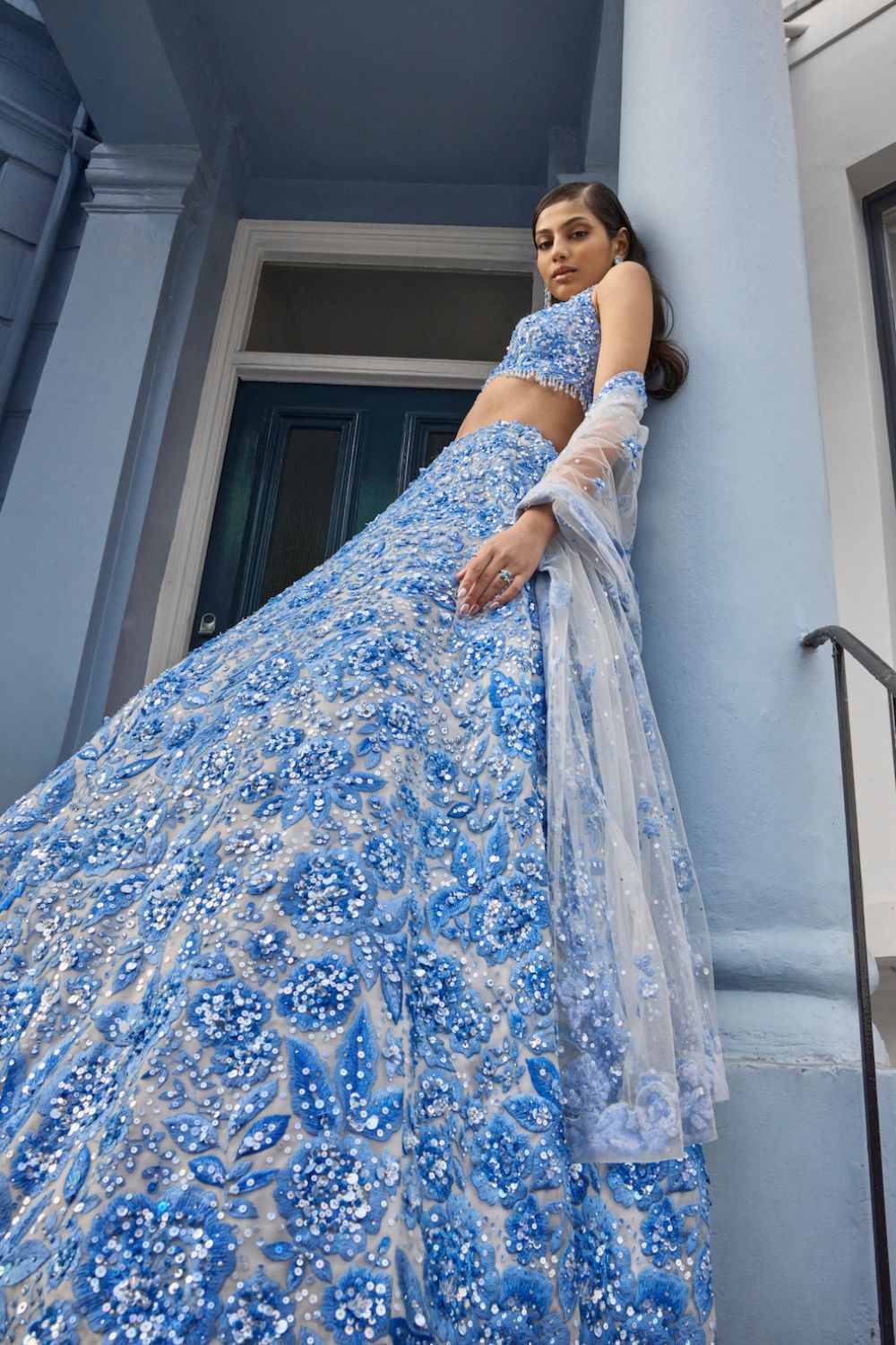 blue and white lehenga dress Itrh Neel Ruba White Blue Lehenga Set