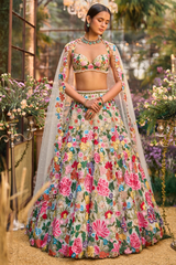 Multi-Coloured Floral Lehenga Set