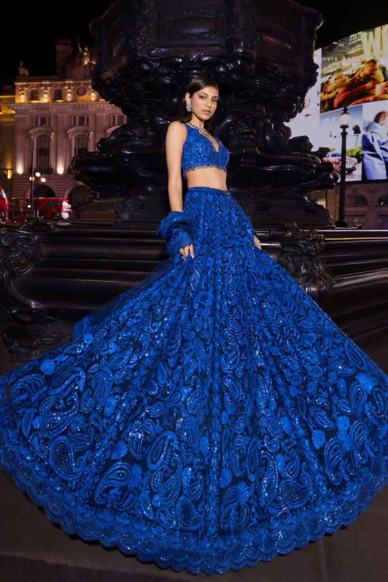 Blue Paisley Lehenga Set