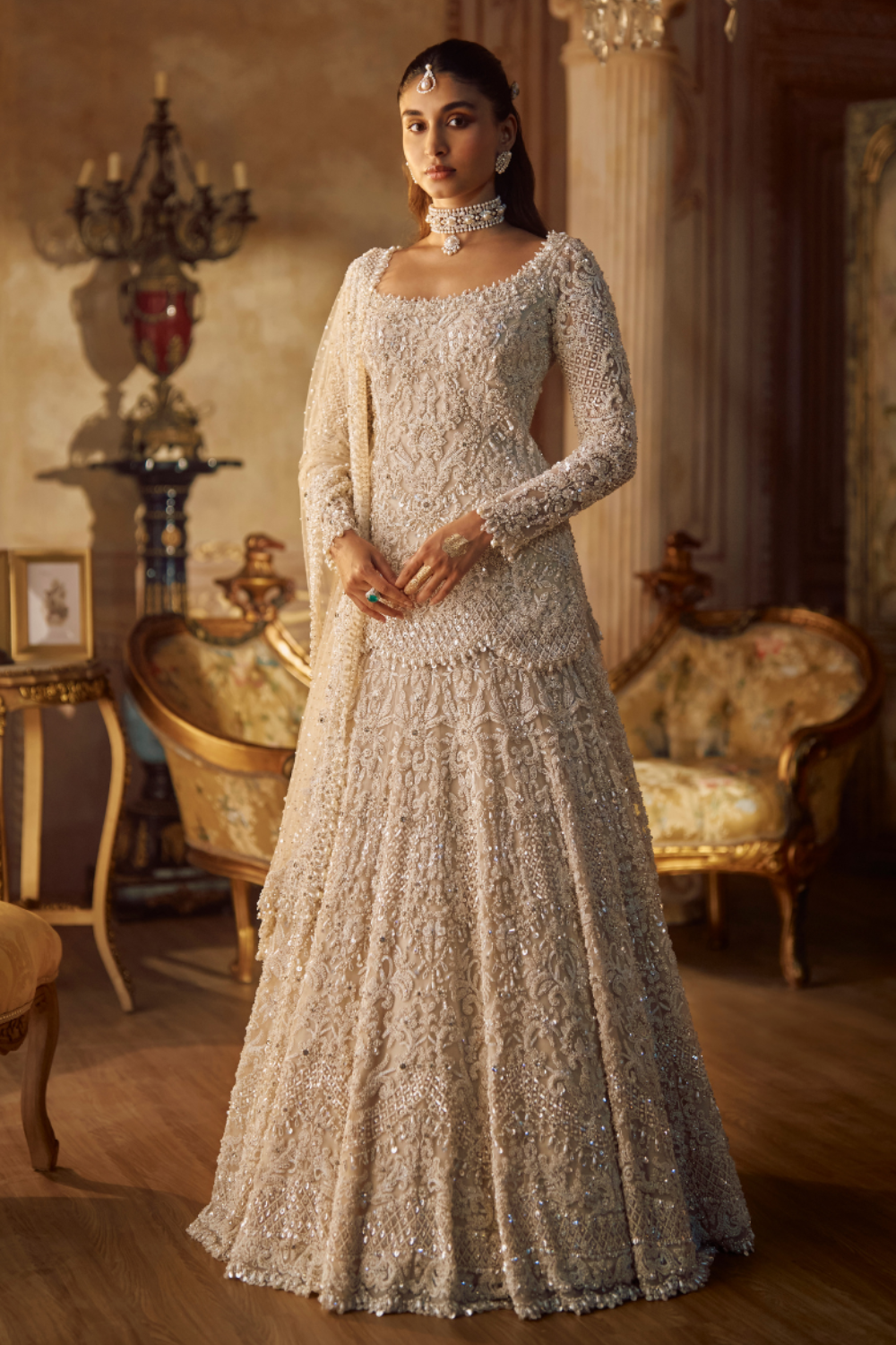 Vinatge Ivory Pearl Lehenga Set