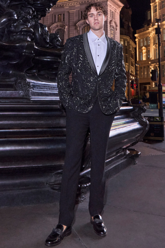 Black Embellished Tuxedo Set