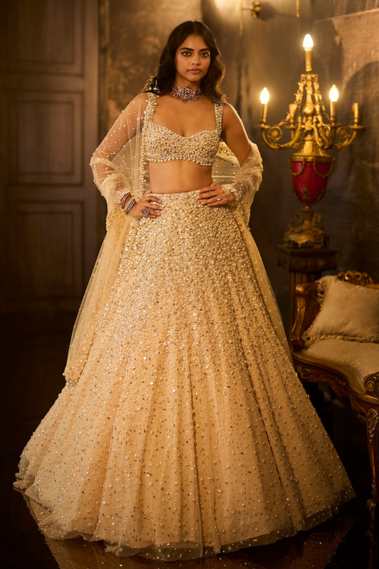 Butter Cream Pearl Lehenga Set