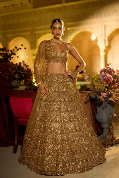 Antique Gold Sequin Lehenga Set