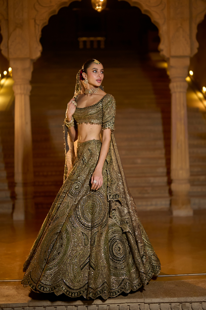 Moss Green Applique Lehenga Set