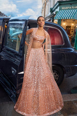 Peach Sequin Lehenga Set