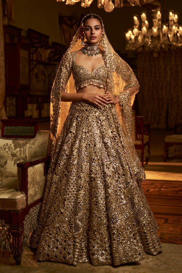 Gold Cut Work Lehenga Set