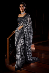 Hounds-Tooth Sequin Georgette Saree