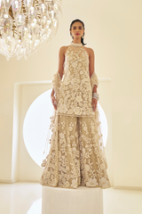 Mira In Nude Three-Dimensional Sharara Set