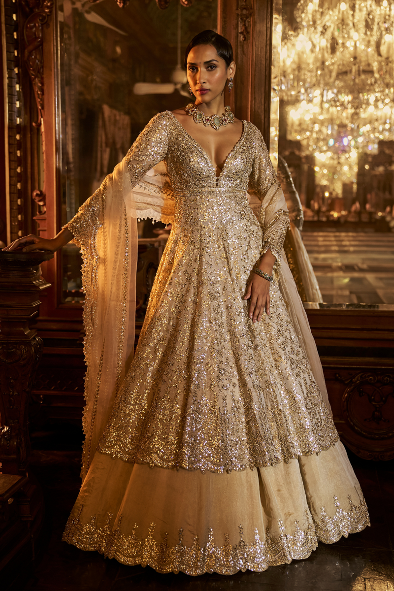 Silver Gold Jacket Lehenga Set