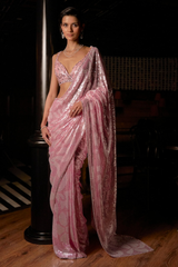 Pink Sequin Georgette Saree