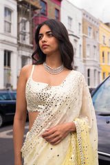 Ombré Lemon Mirror Work Saree