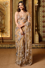 Manushi Chillar In Nude Silver Applique Saree