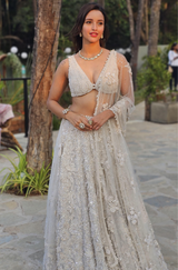 Triptii Dimri in Ivory Three-Dimensional Lehenga Set