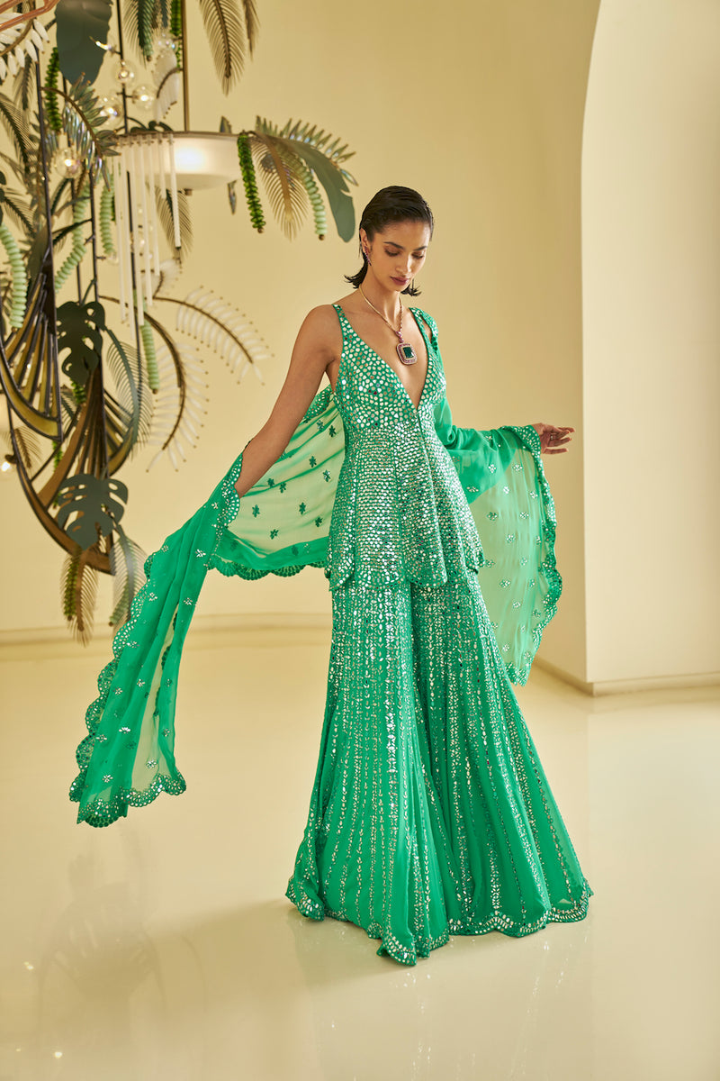 Seema Gujral Bottle Green Crystal Gown 0 / Tall