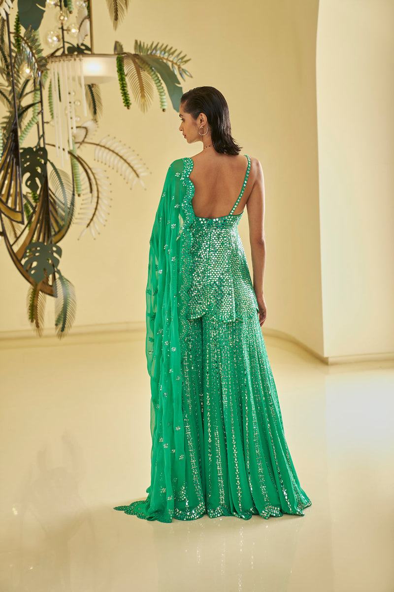 Rakul Preet In Green Mirror Work Sharara Set Rakul Preet In Green Mirror Work Sharara Set