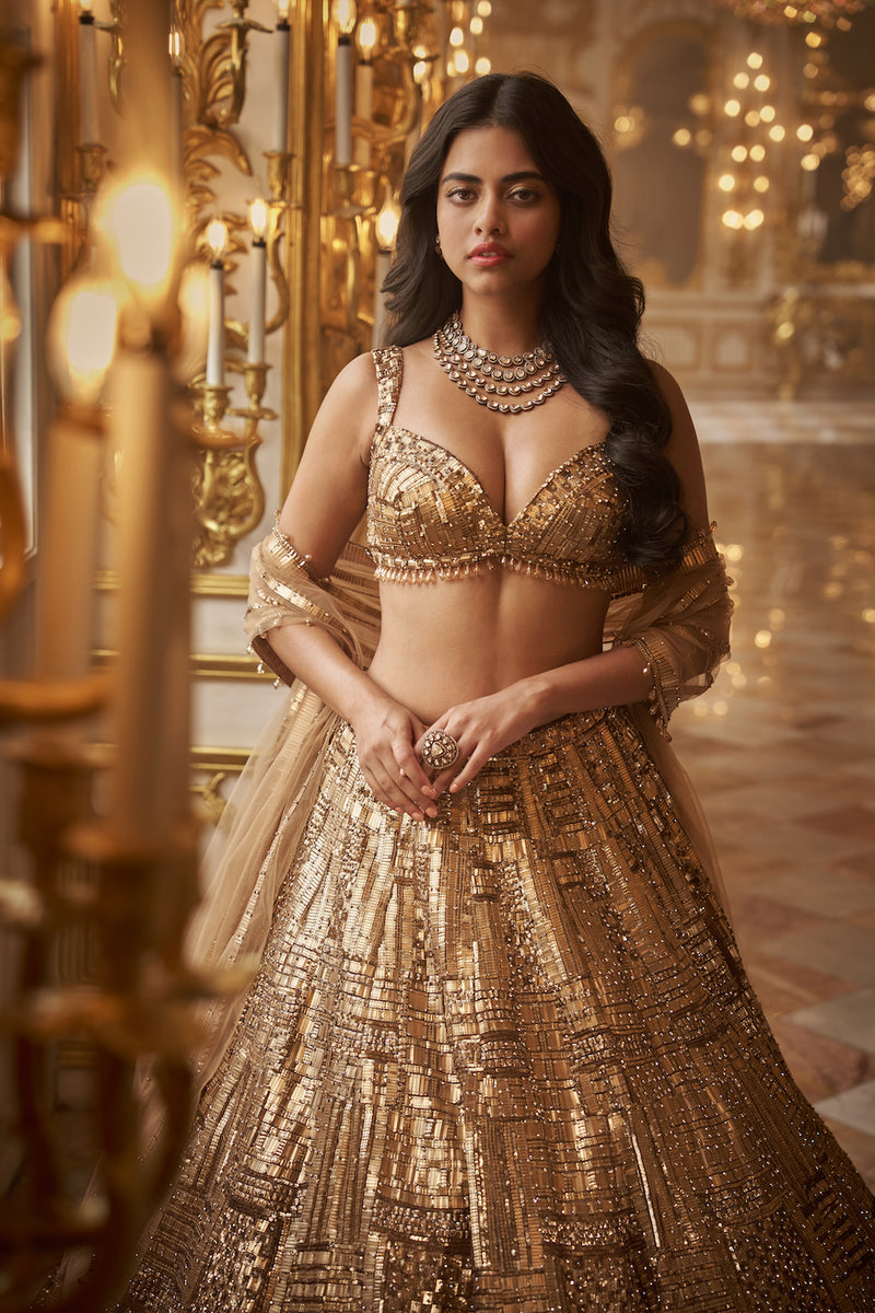 Shop Orange Lehenga With Golden Blouse for Women Online from India's Luxury  Designers 2024