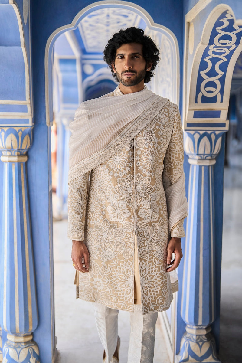 Nude Cream Sherwani Set