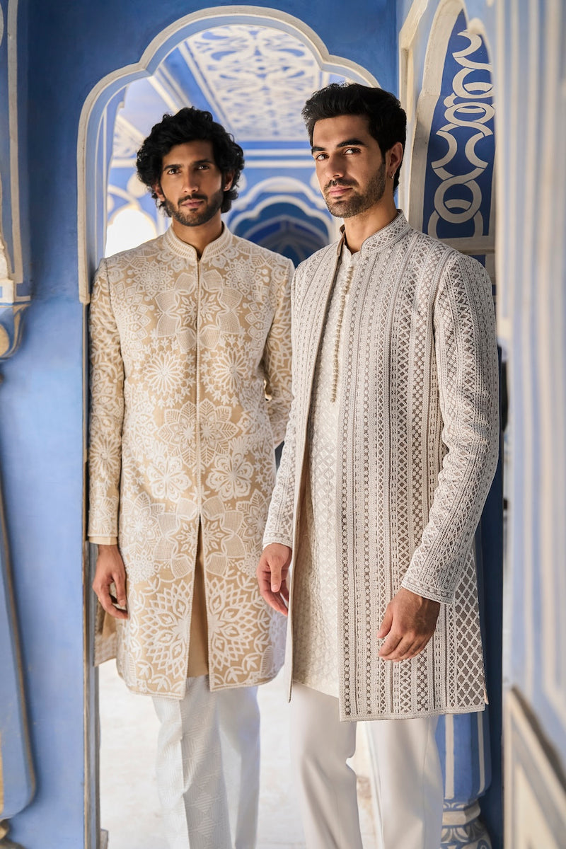 Nude Cream Sherwani Set