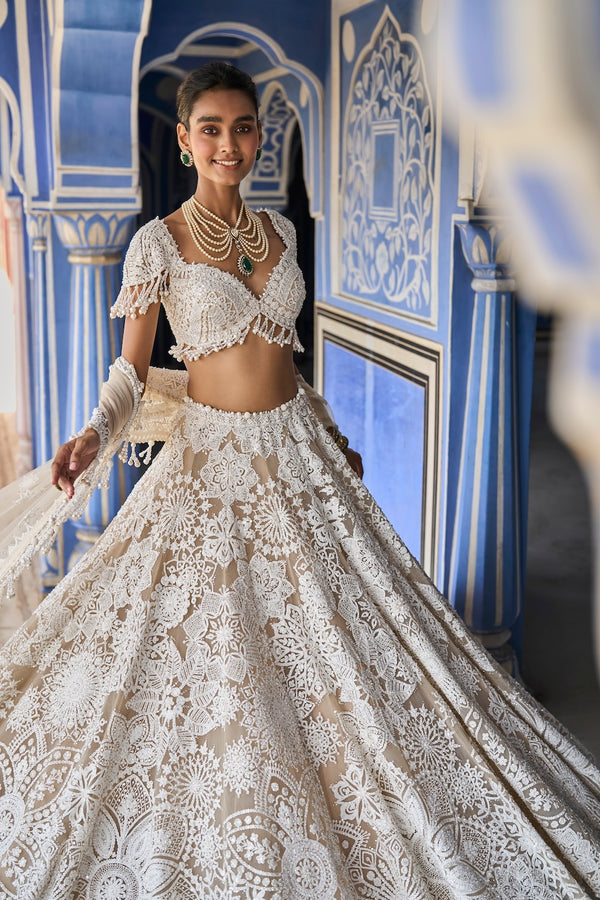 Nude Cream Abstract Lehenga Set