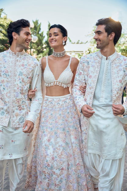 Multi-Coloured Open Sherwani Set