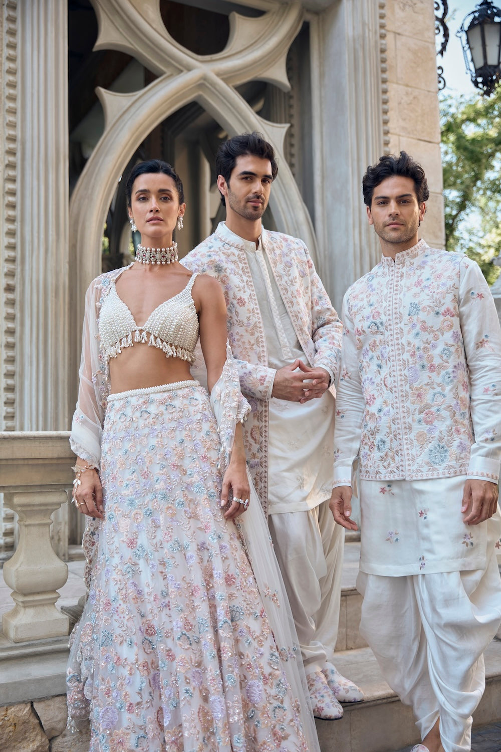 Multi-Coloured Open Sherwani Set
