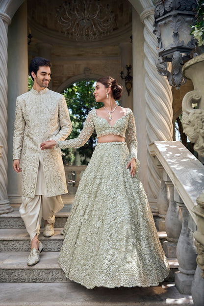 Sage Green Three-Dimensional Lehenga Set