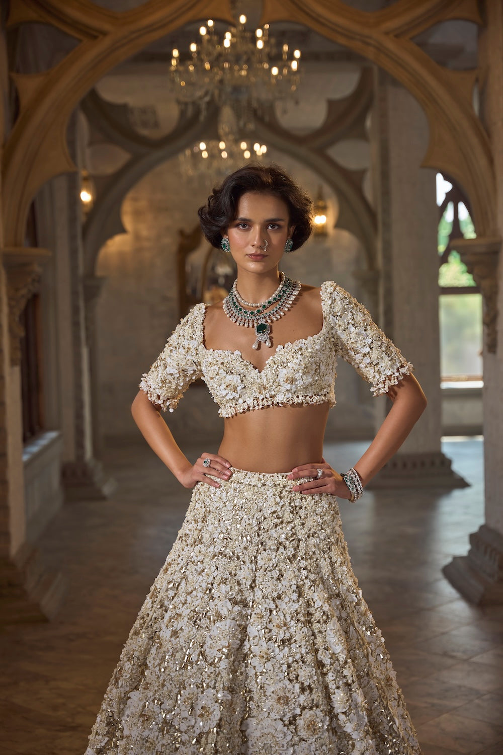Ivory Gold Three-Dimensional Lehenga Set