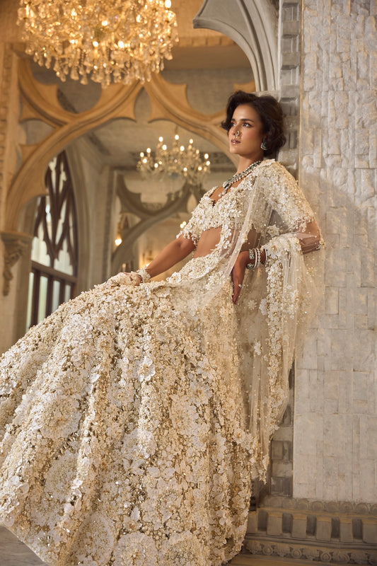 Ivory Gold Three-Dimensional Lehenga Set