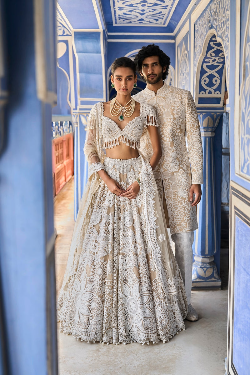 Nude Cream Sherwani Set Seema Gujral Nude Cream Sherwani Set Seema Gujral