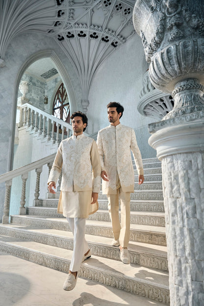 Nude Cut Work Sherwani Set