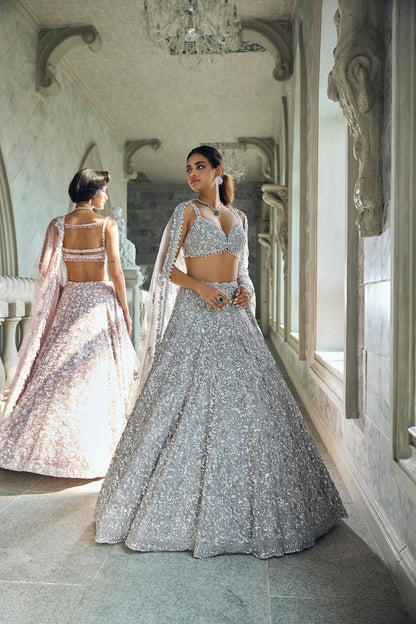 Silver Sequin Lehenga Set