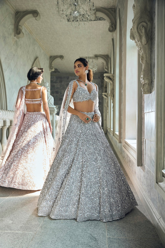 Silver Sequin Lehenga Set