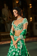 Green Thread Work Lehenga Set