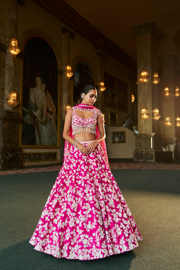 Fuchsia Pink Thread Work Lehenga Set