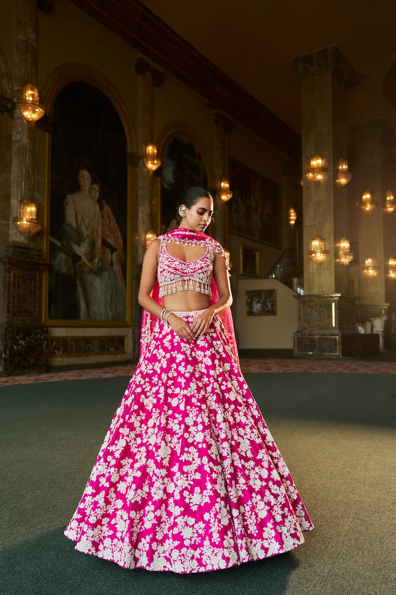 Fuchsia Pink Thread Work Lehenga Set