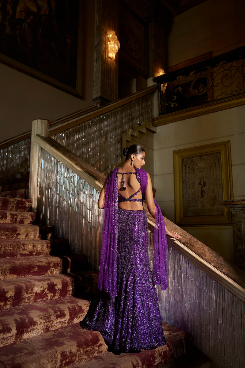 Purple Sequin Skirt Set