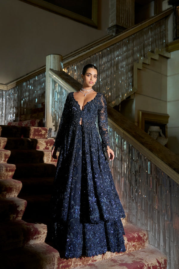 Midnight Blue Jacket Lehenga Set