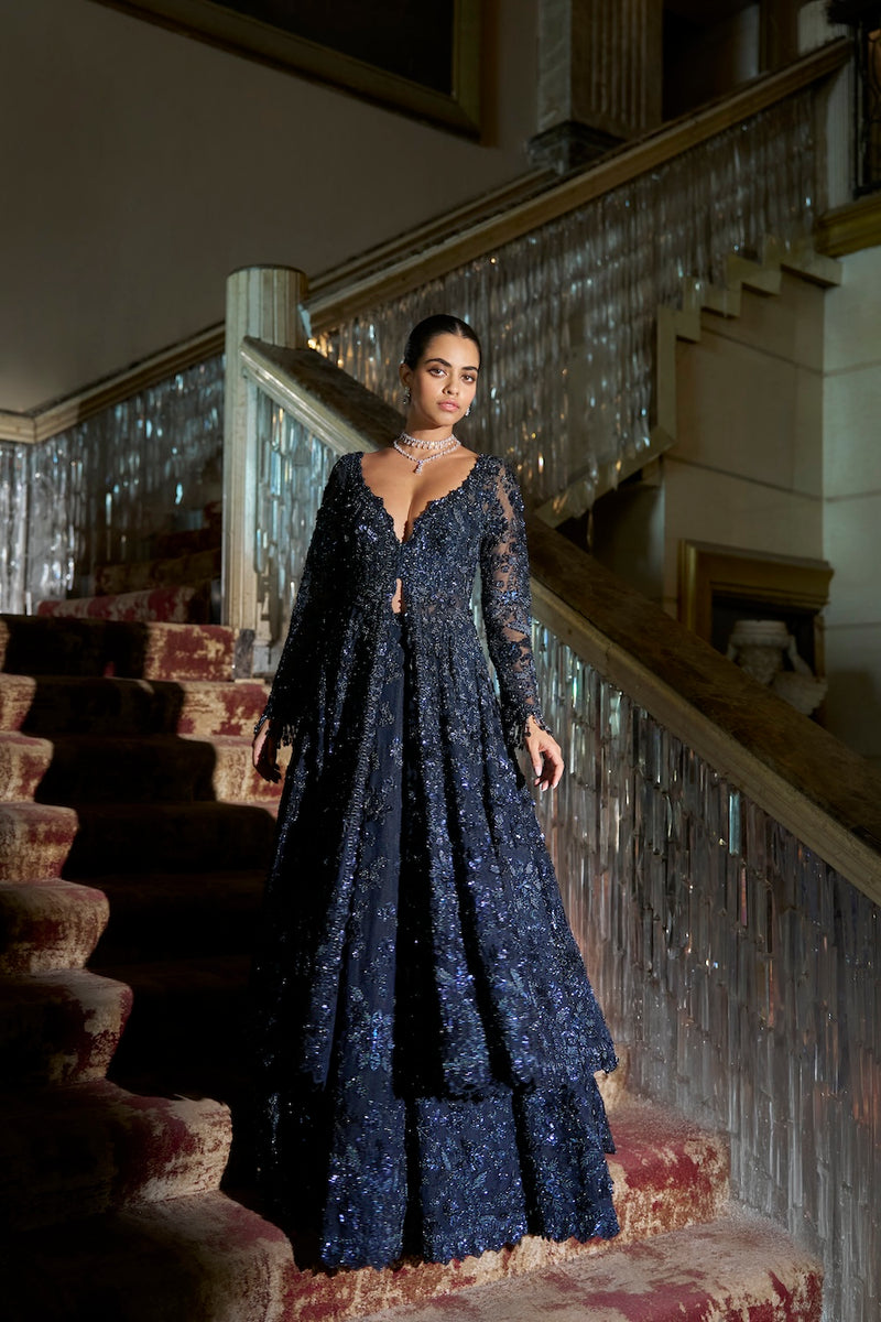 Midnight Blue Jacket Lehenga Set