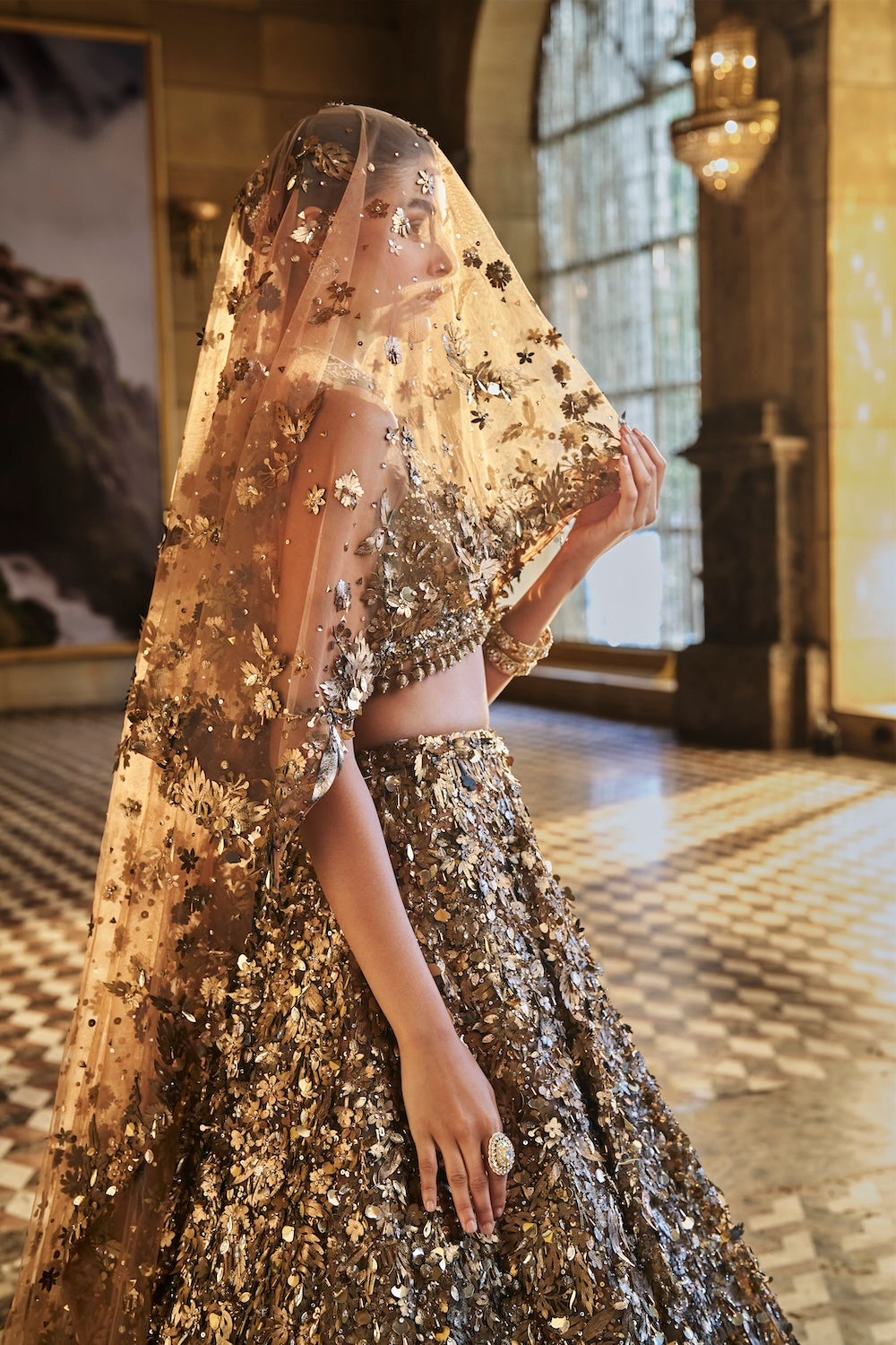 Metallic Gold 3D Lehenga Set