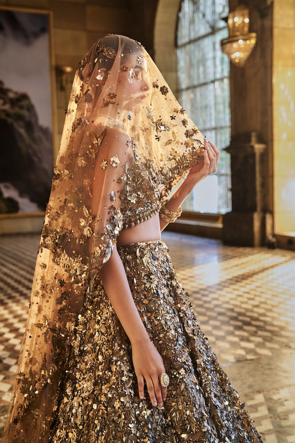 Metallic Gold 3D Lehenga Set