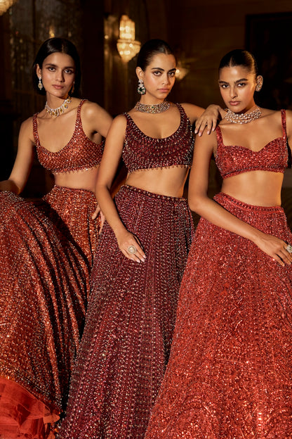 Copper Crystal Lehenga Set
