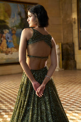 Moss Green Sequin Lehenga Set