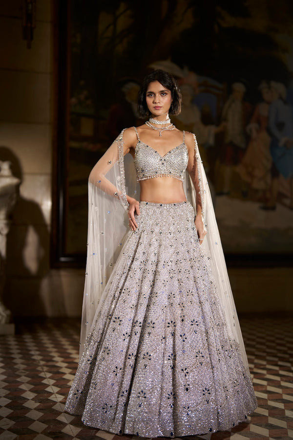 Blue Crystal Lehenga Set