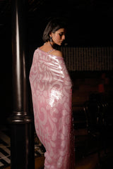 Pink Sequin Georgette Saree