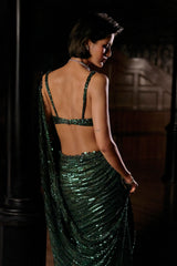Emerald Green Sequin Georgette Saree
