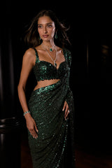 Emerald Green Ombre Sequin Georgette Saree