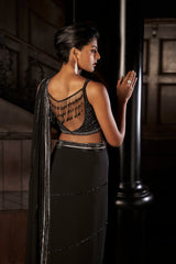 Black Draped Georgette Saree