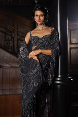 Steel Blue Crystal Georgette Saree