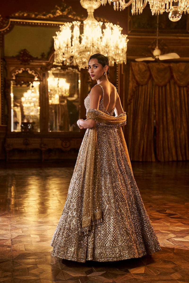 Antique Gold Sequin Lehenga Set